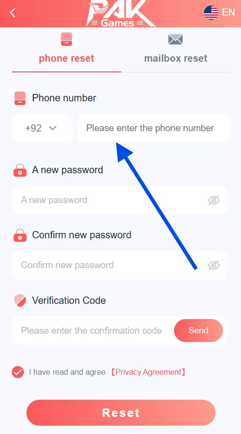 add the registered phone number