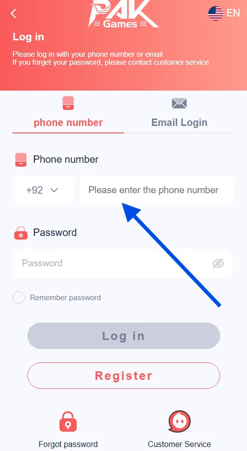 enter the registered phone number